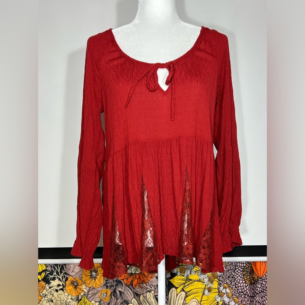 American Eagle Lace-insert Bohemian Peasant Tunic Top